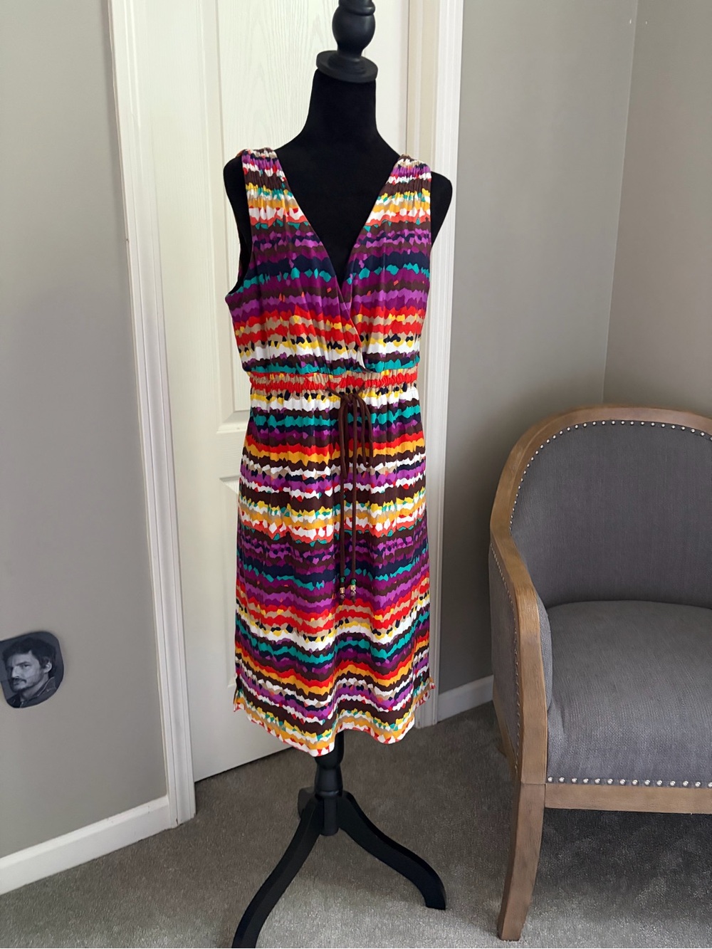 Laundry By Shelli Segal Multicolor Striped V-Neck Midi Dress